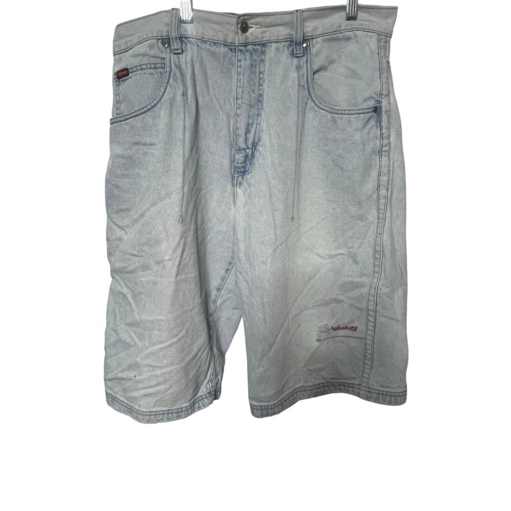 Vintage FUBU Jorts Mens 38 Carpenter Skater Baggy 90s Y2K Faded Blue Denim Short